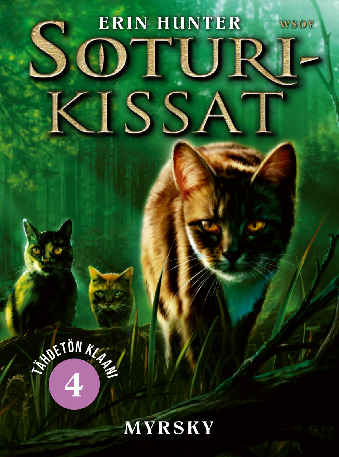 Etukansi. Erin Hunter Soturikissat: Tähdetön klaani 4: Myrsky