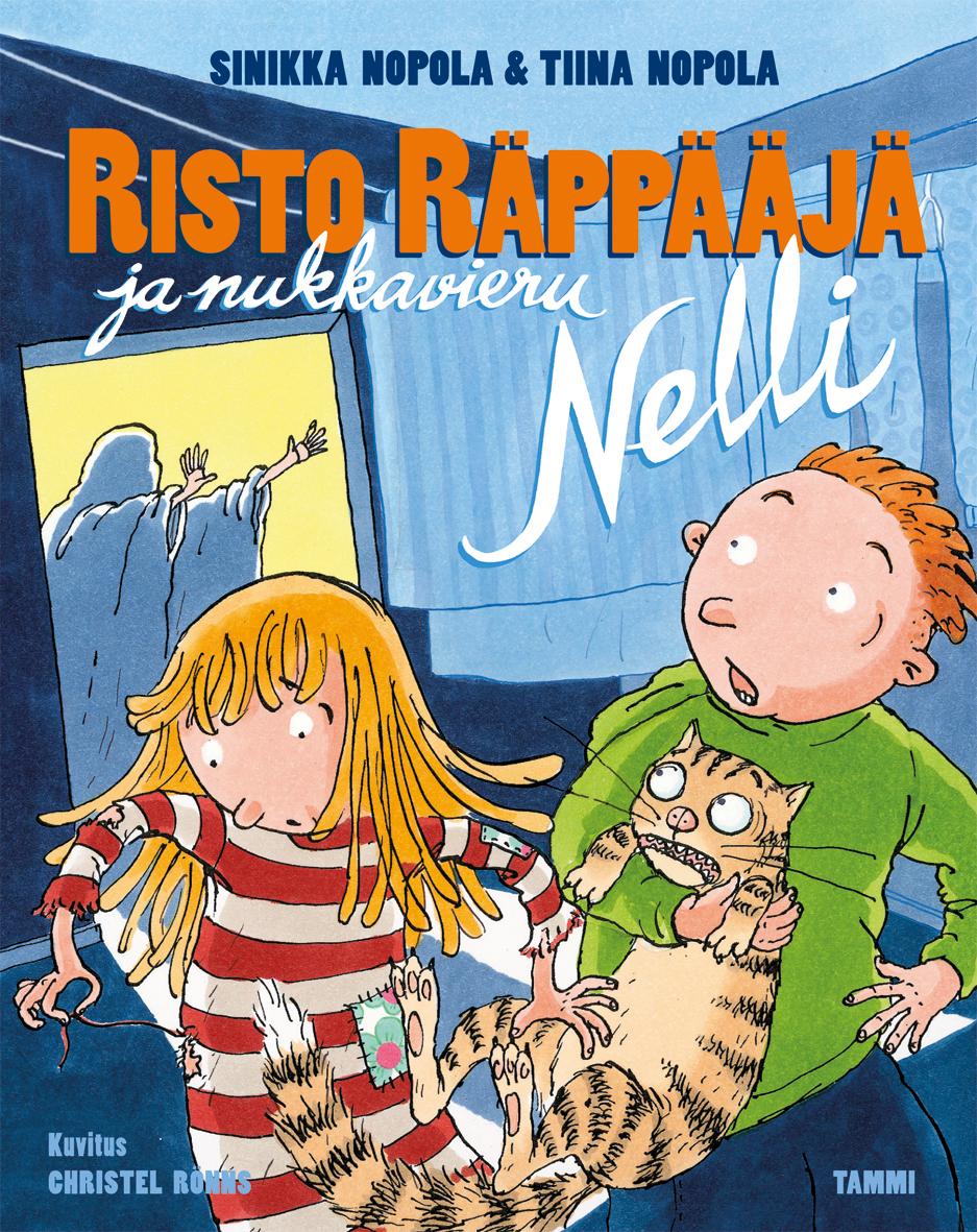 Etukansi. Sinikka Nopola Risto Räppääjä ja nukkavieru Nelli