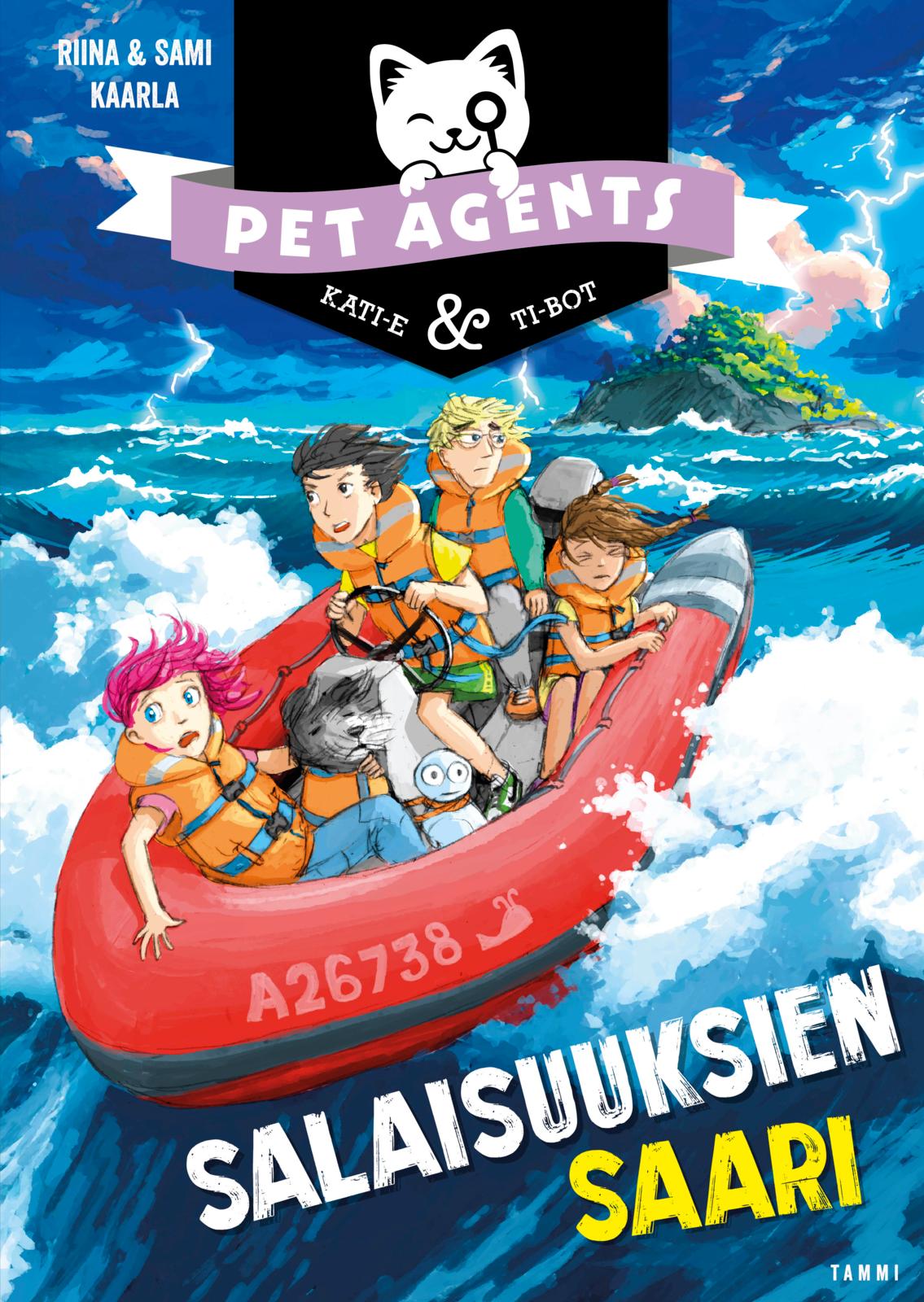 Etukansi. Riina ja Sami Kaarla Salaisuuksien saari. Pet Agents 12