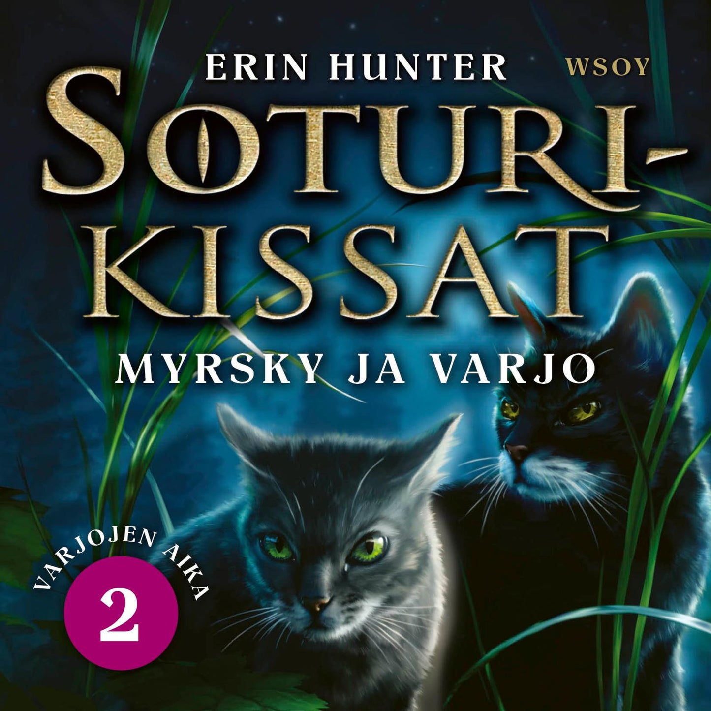 Etukansi. Erin Hunter. Soturikissat: Varjojen aika 2: Myrsky ja varjo