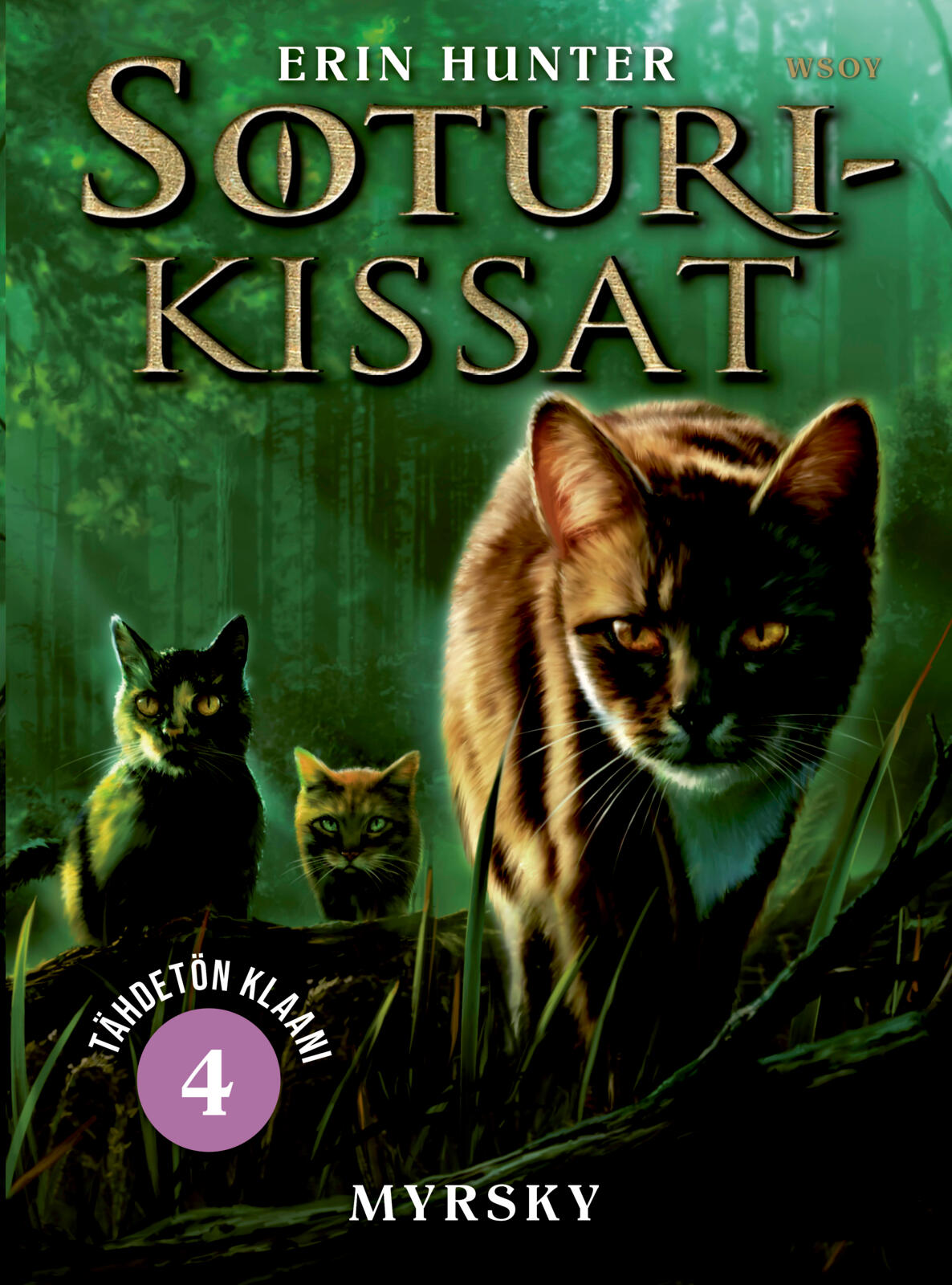 Etukansi. Erin Hunter Soturikissat: Tähdetön klaani 4: Myrsky
