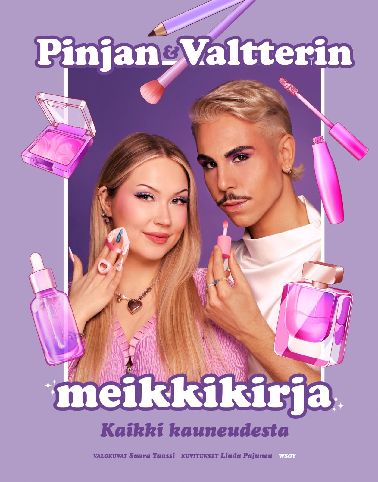Etukansi. Pinja Potasev Pinjan ja Valtterin meikkikirja: Kaikki kauneudesta