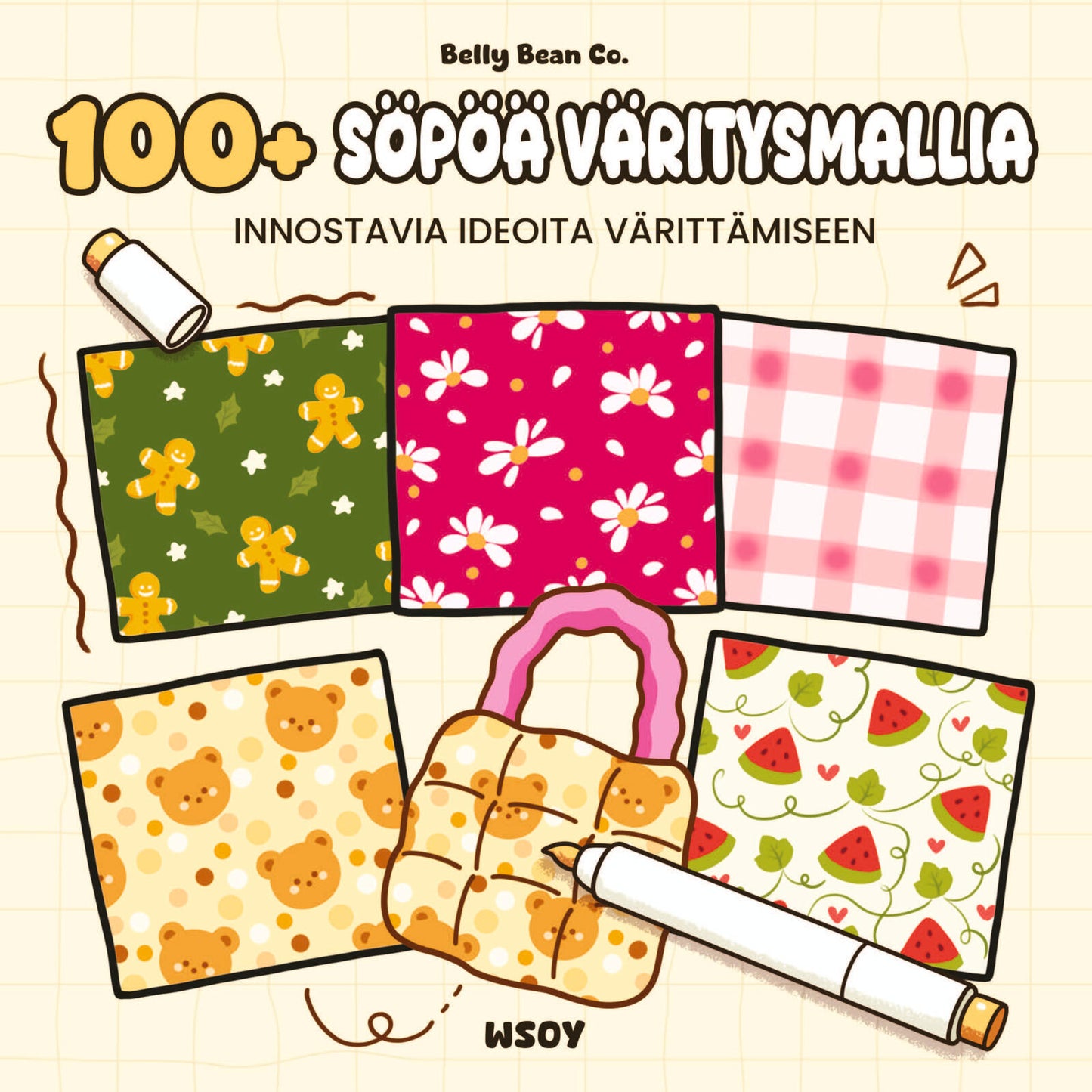 Etukansi. Belly Bean Co. Belly Bean Co. 100+ söpöä väritysmallia