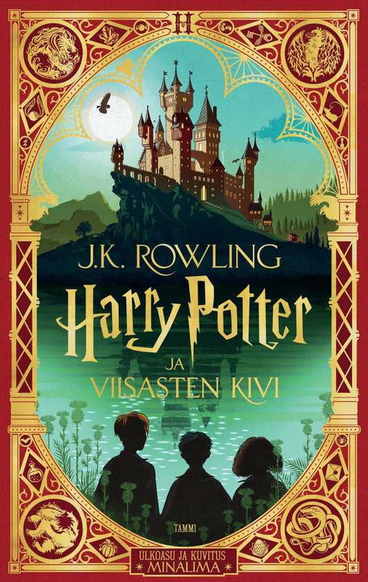 Etukansi. J.K. Rowling. MinaLima. Harry Potter ja viisasten kivi (juhlalaitos).