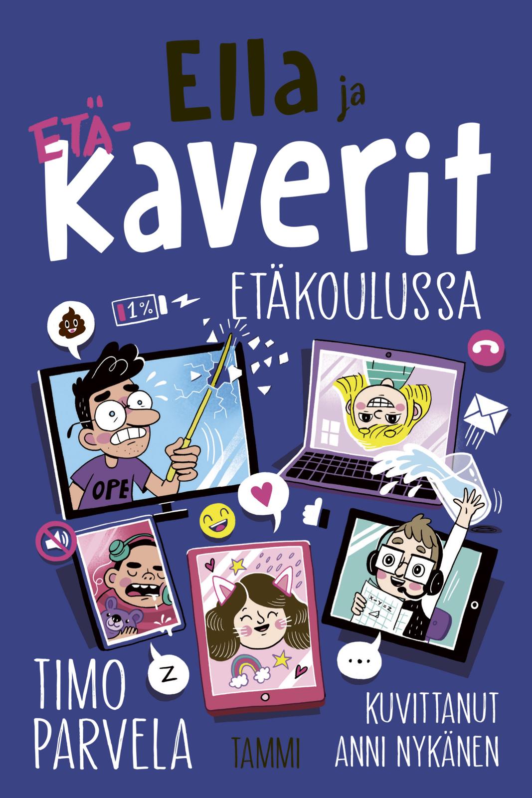 Etukansi. Timo Parvela Ella ja kaverit etäkoulussa