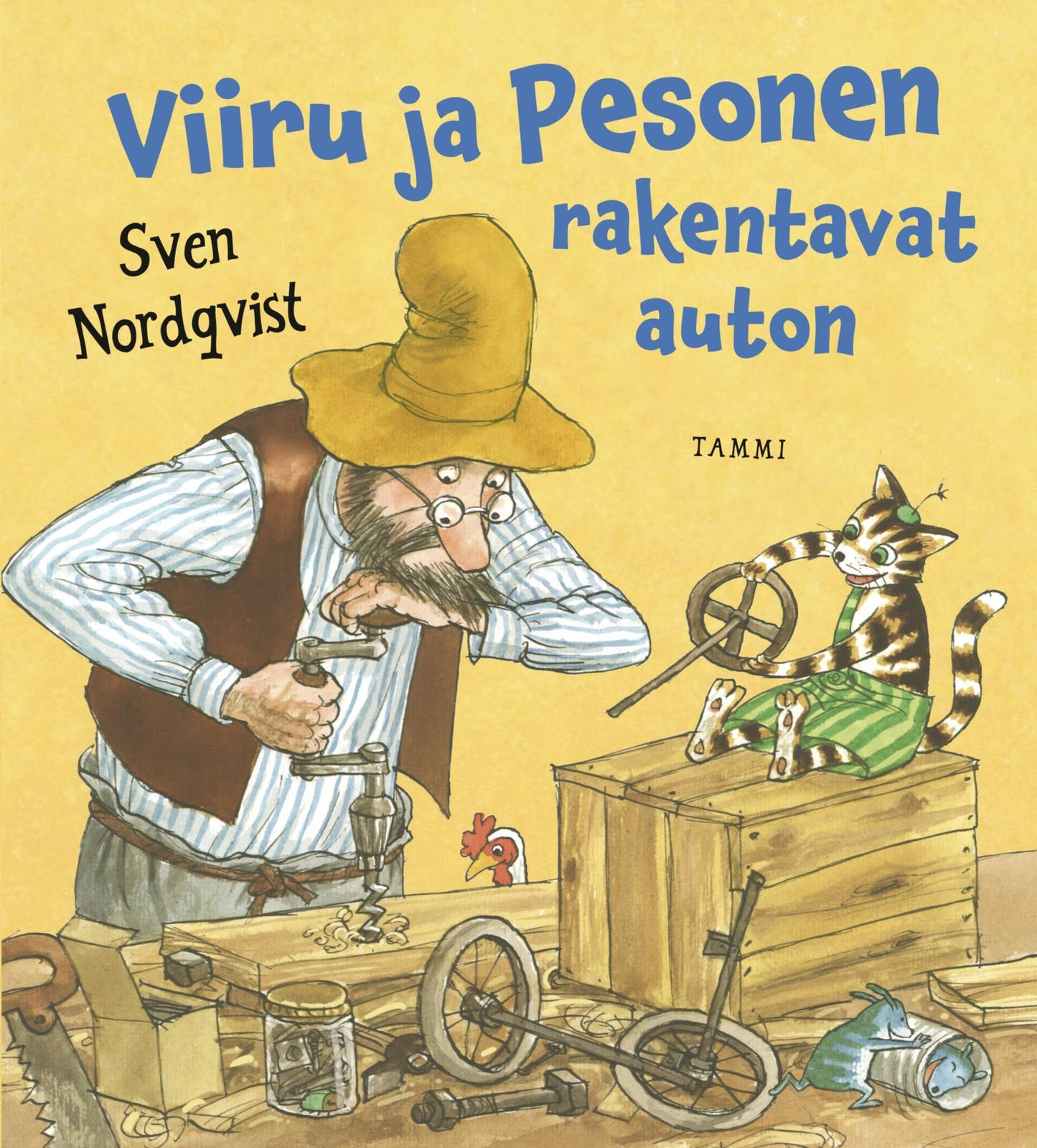Etukansi. Sven Nordqvist Viiru ja Pesonen rakentavat auton