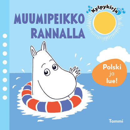 Etukansi. Riina ja Sami Kaarla Muumipeikko rannalla -kylpykirja